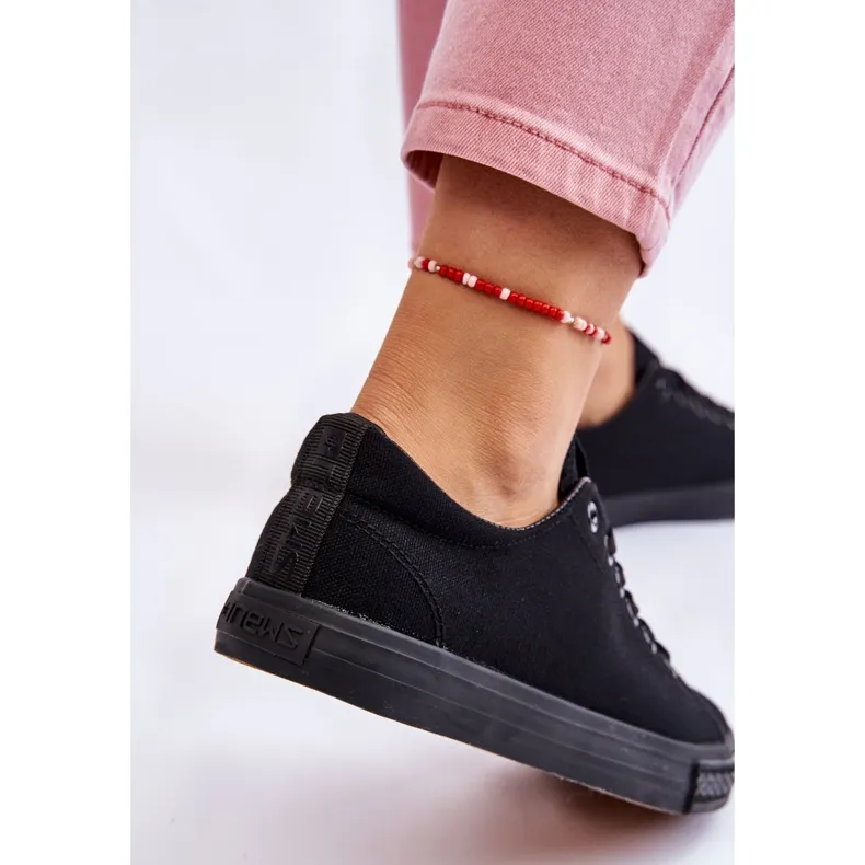 News Women's Lace Up Classic Sneakers Black Eleya