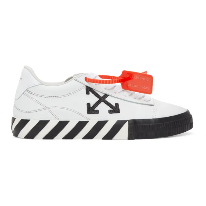 Off-White White and Black Leather Vulcanized Low Sneakers