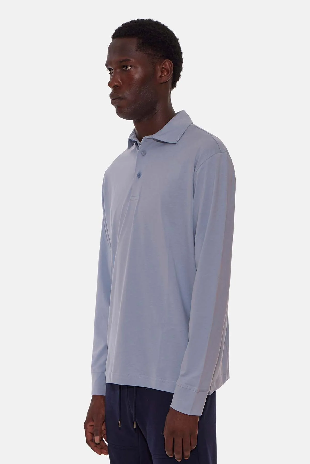 Organic Long Sleeve Polo - Sky