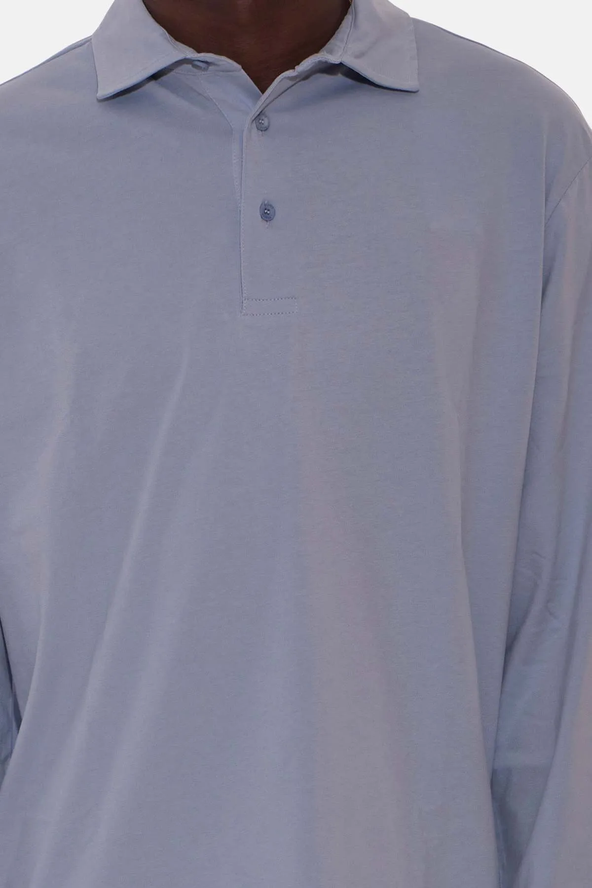 Organic Long Sleeve Polo - Sky