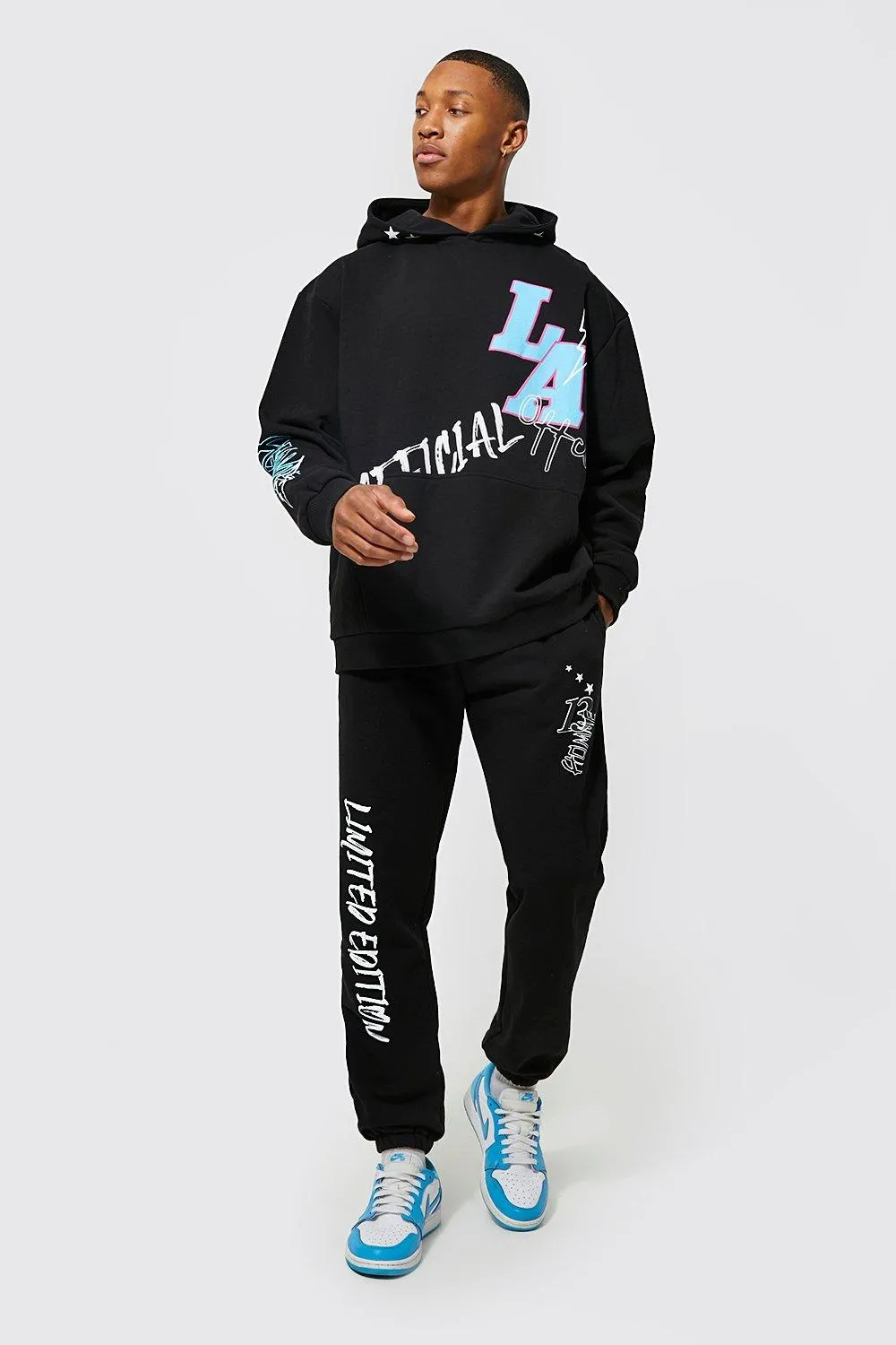 Oversized La Official Varsity Hooded Tracksuit | boohooMAN UK