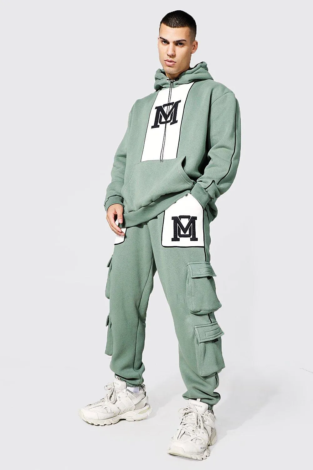 Oversized Man Applique Cargo Tracksuit | boohooMAN UK