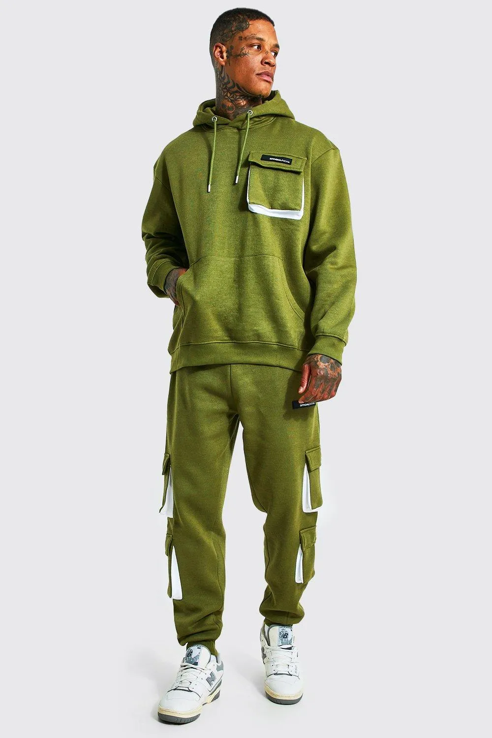 Oversized Official Man Hooded Cargo Tracksuit | boohooMAN UK