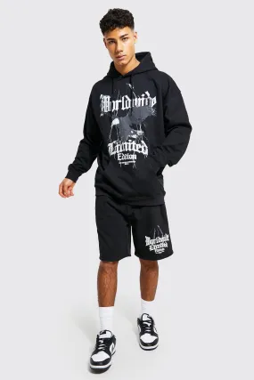 Oversized Worldwide Eagle Short Tracksuit | boohooMAN UK