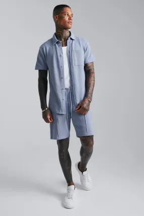 Pique Short Sleeve Shirt And Short Set | boohooMAN UK