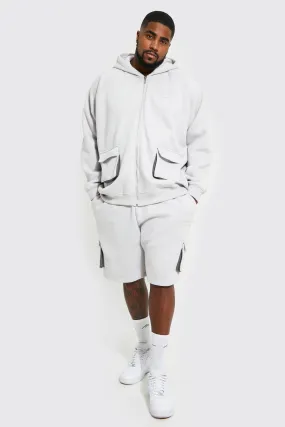 Plus Man Cargo Short Hooded Tracksuit | boohooMAN UK