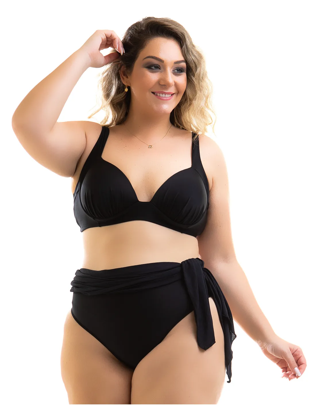 Plus Size Black Balconette Bikini With 2 In 1 Bottom / Skirt - Bikini California Preto