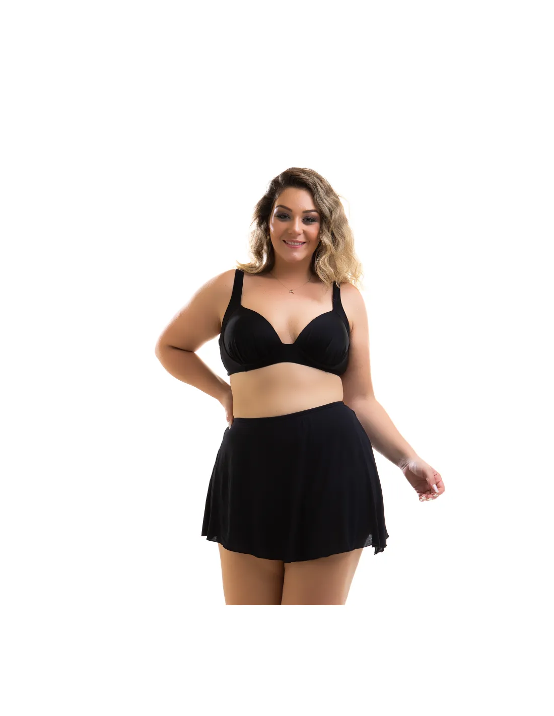 Plus Size Black Balconette Bikini With 2 In 1 Bottom / Skirt - Bikini California Preto