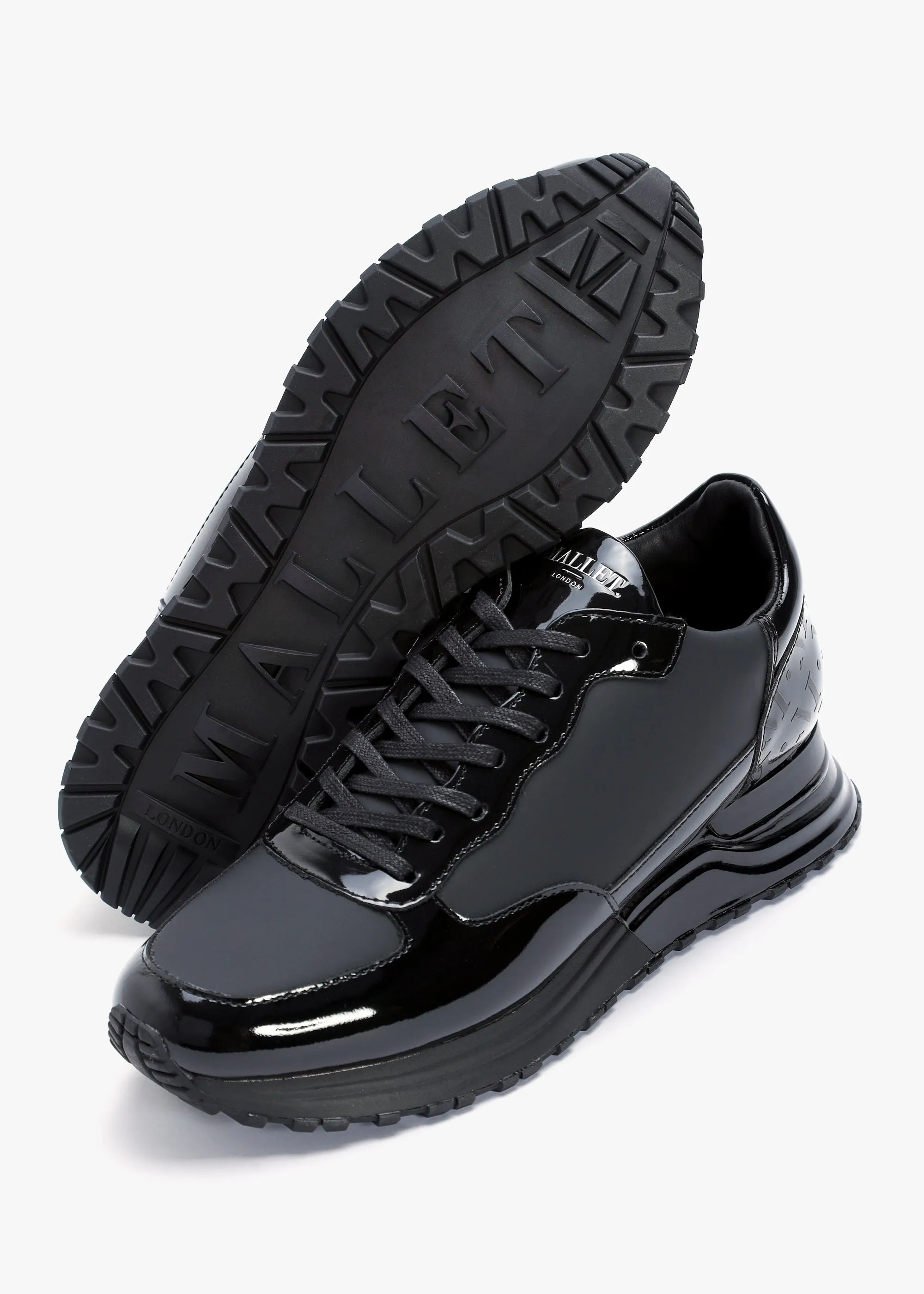 Popham Triple Black Patent Trainers