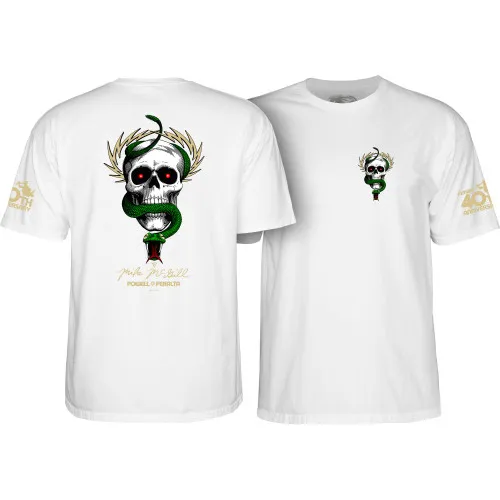 Powell Peralta Skateboard Shirt McGill Skull and Snake 40th Anniversary White