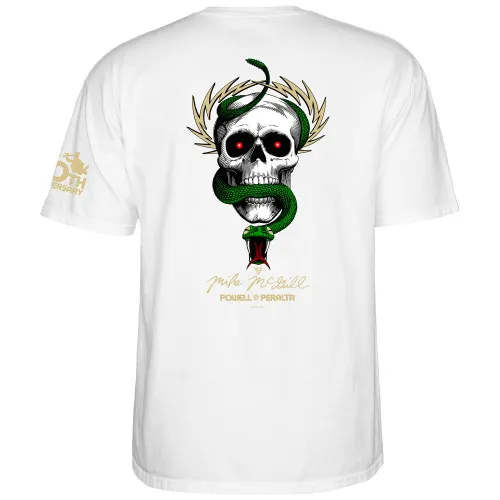 Powell Peralta Skateboard Shirt McGill Skull and Snake 40th Anniversary White