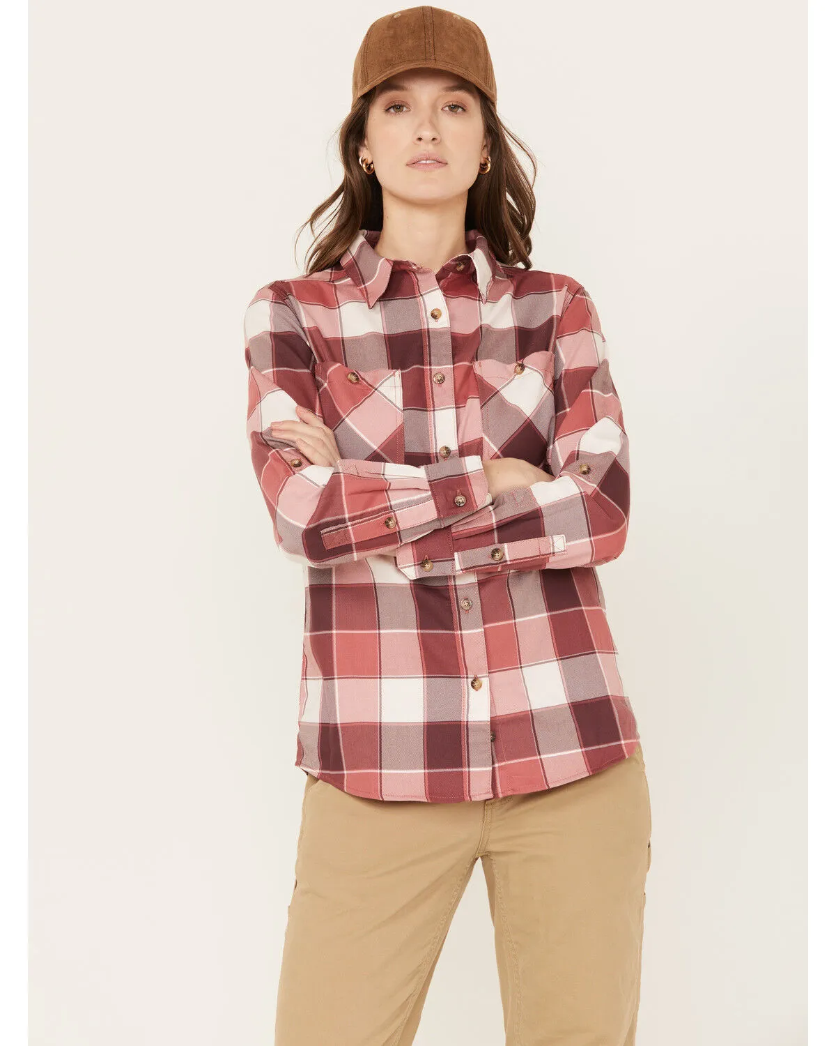 Product Name:  Wrangler Riggs Workwear Women's Plaid Print Long Sleeve Button Down Shirt