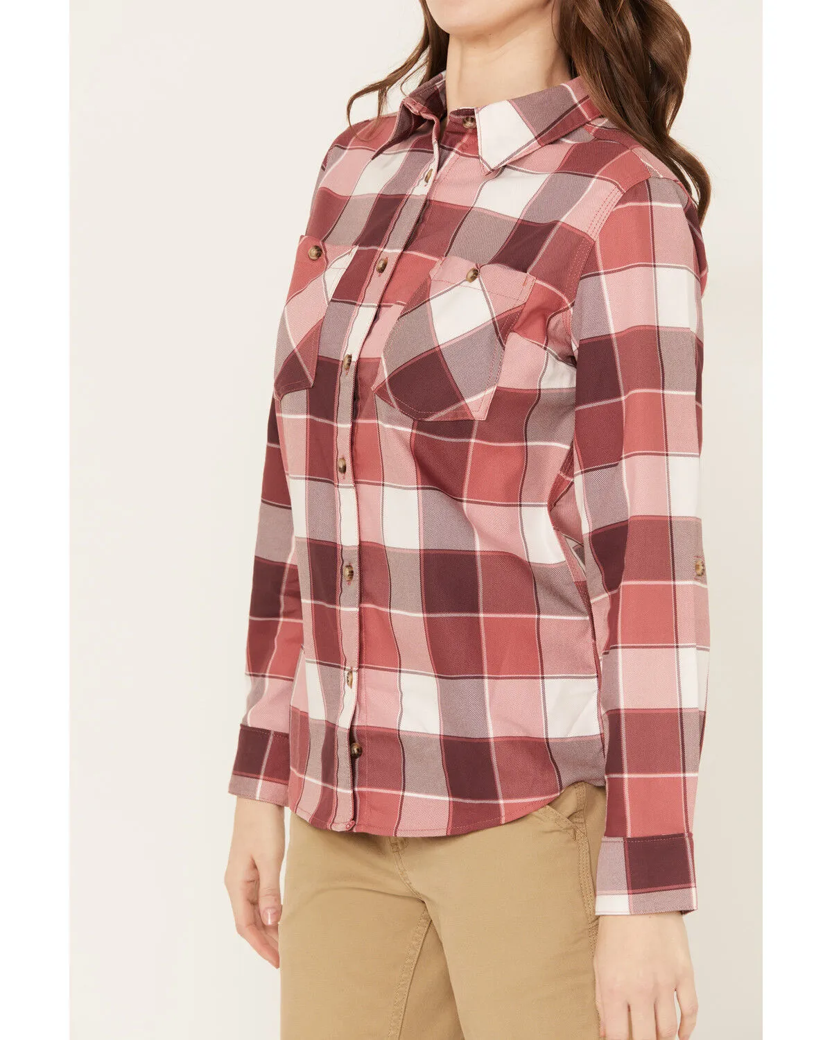 Product Name:  Wrangler Riggs Workwear Women's Plaid Print Long Sleeve Button Down Shirt