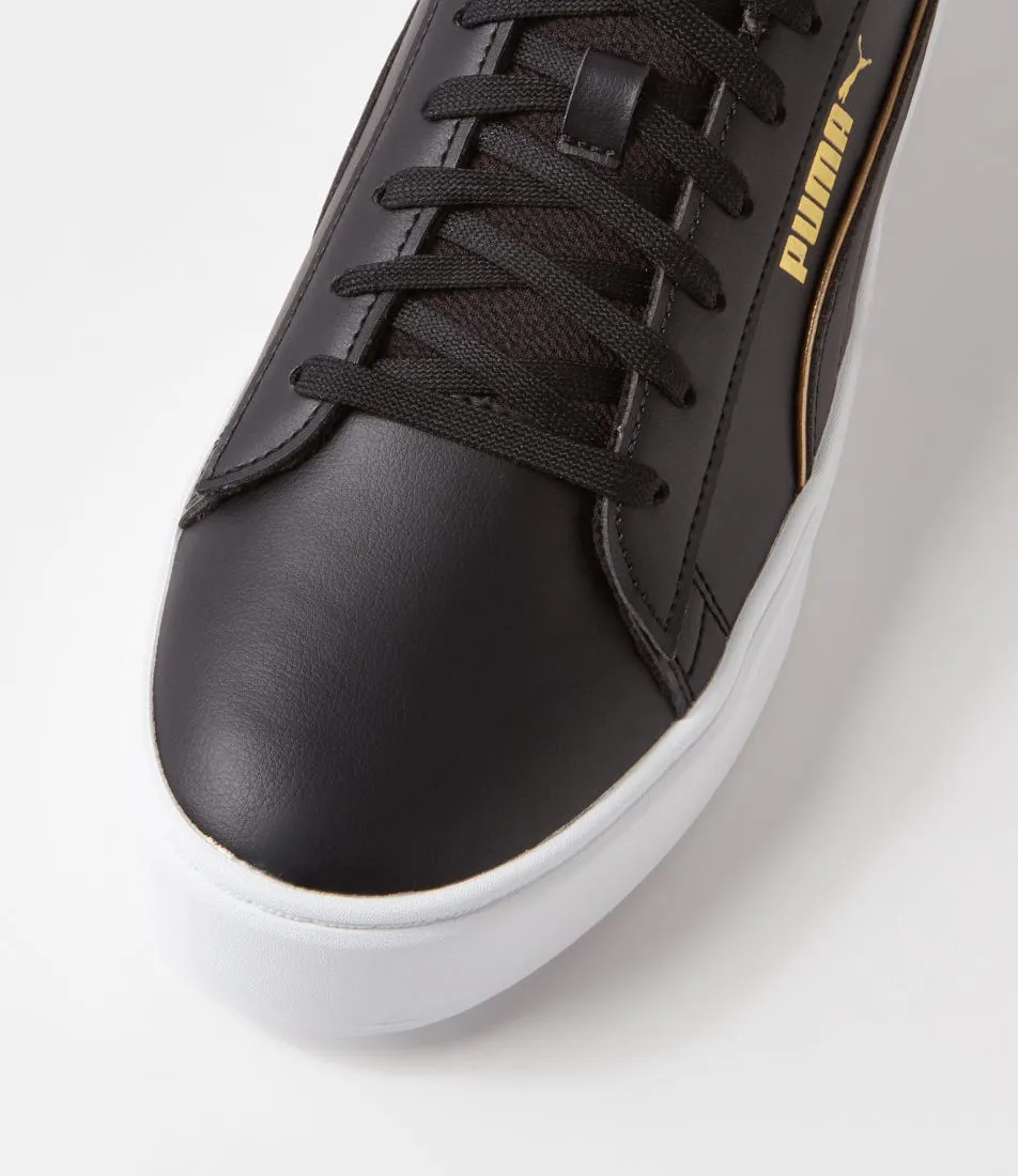 PUMA Smash Plat V3 Black Gold White Leather Sneakers