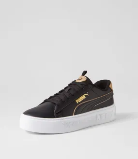 PUMA Smash Plat V3 Black Gold White Leather Sneakers