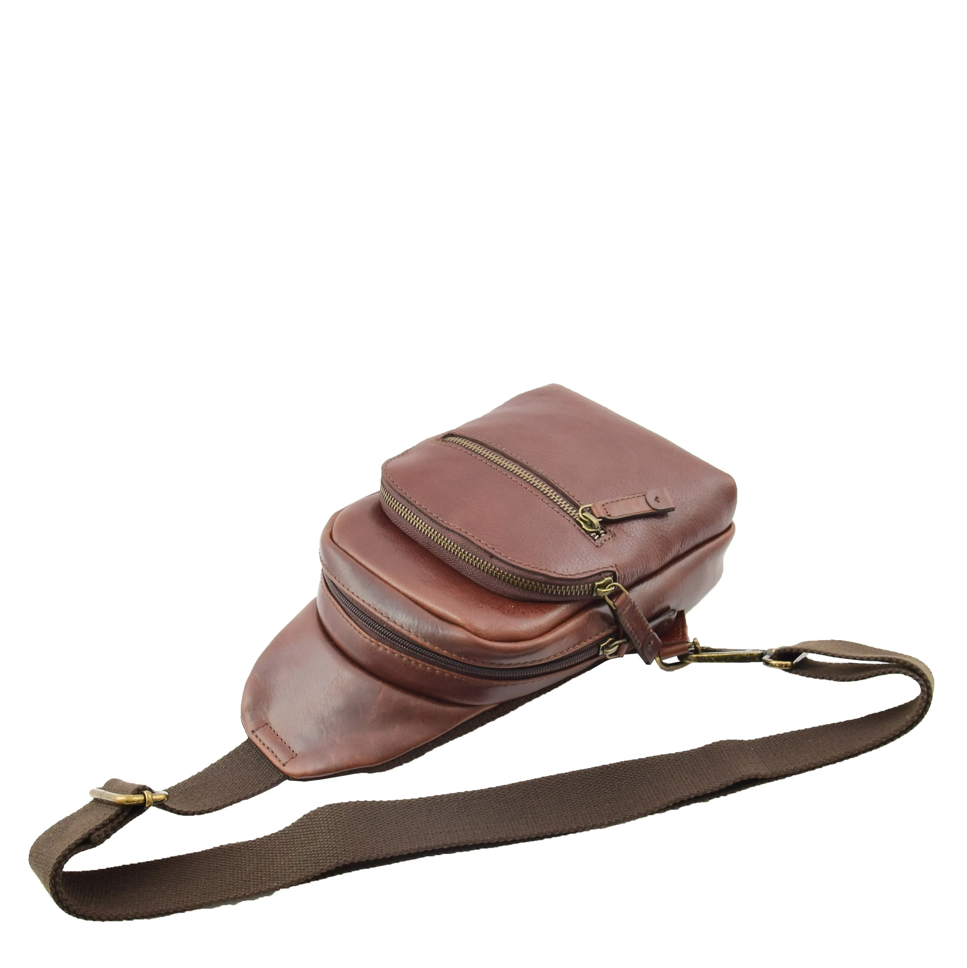 Real Leather Cross Body Chest Bag Kovrov Brown