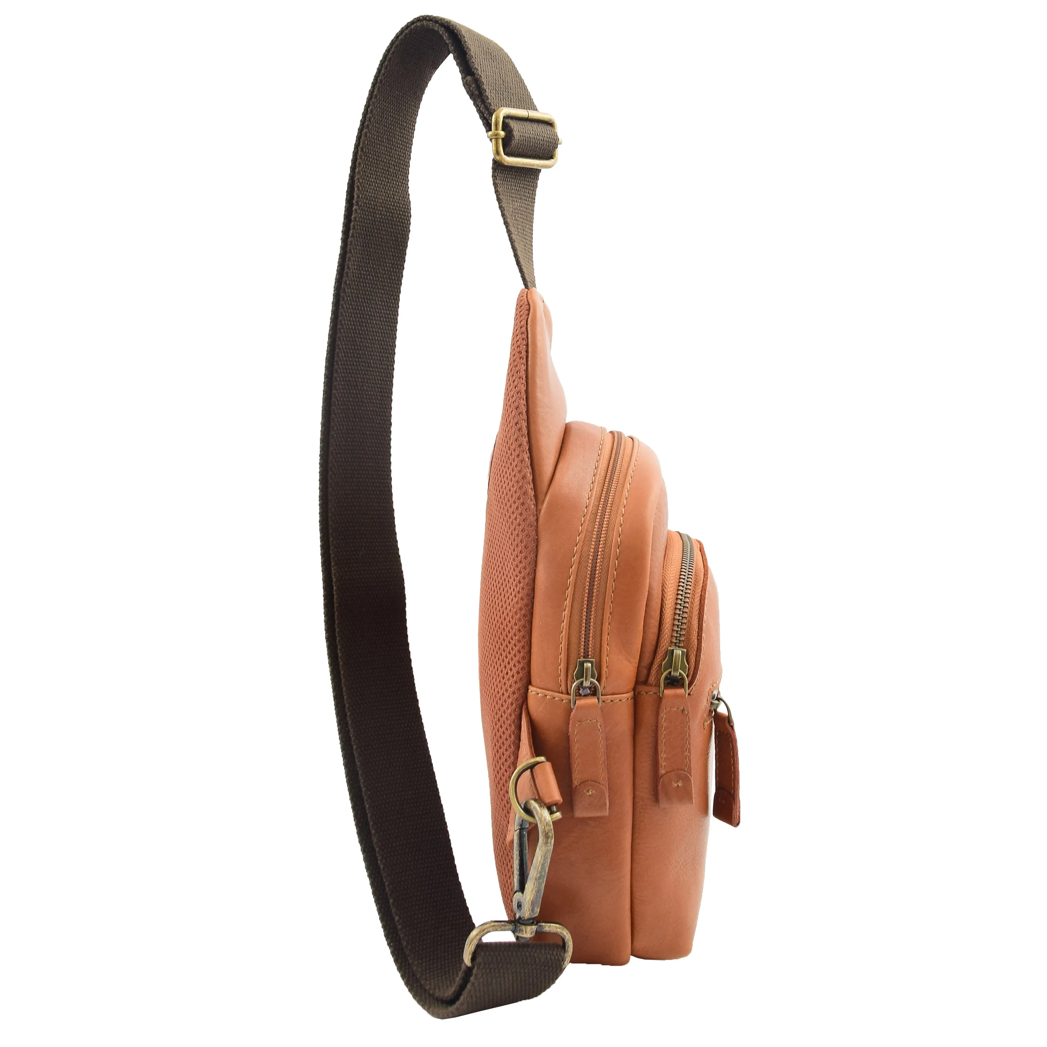 Real Leather Cross Body Chest Bag Kovrov Tan