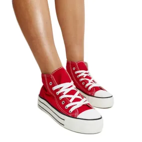 Red high-top sneakers with a thick sole from Bagy