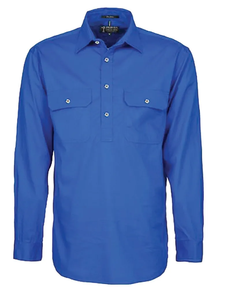 Ritemate Workwear RM200CFR Mens Pilbara Closed Front L/S Shirt - Cotton - Cobalt Blue - XS