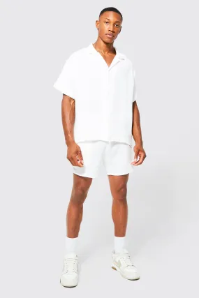 Short Sleeve Boxy Revere Shirt And Short Set | boohooMAN UK