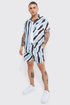 Short Sleeve Stripe Shirt And Short Set | boohooMAN UK