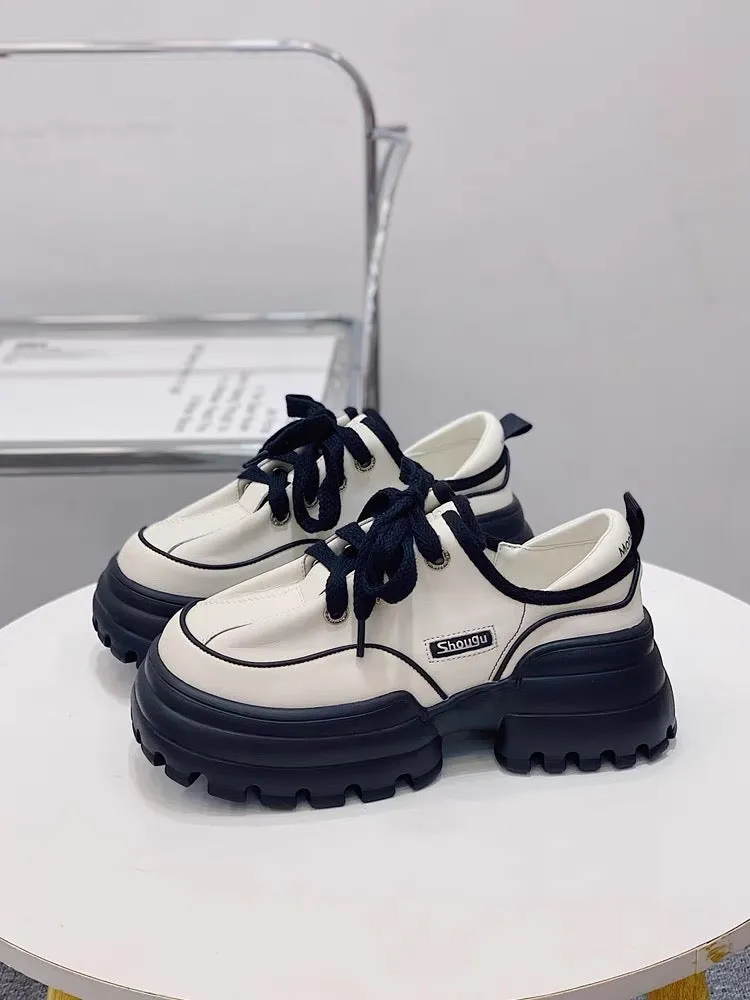 Shougu design genuine leather bread shoes for women 2023 summer new thick-soled thick-heeled single shoes popular height-increas