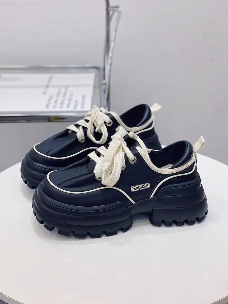 Shougu design genuine leather bread shoes for women 2023 summer new thick-soled thick-heeled single shoes popular height-increas