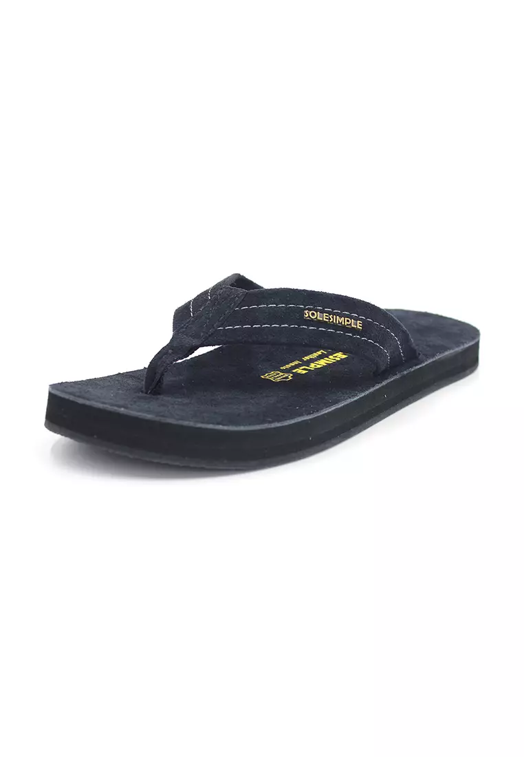 SoleSimple York - Black Leather Sandals & Flip Flops