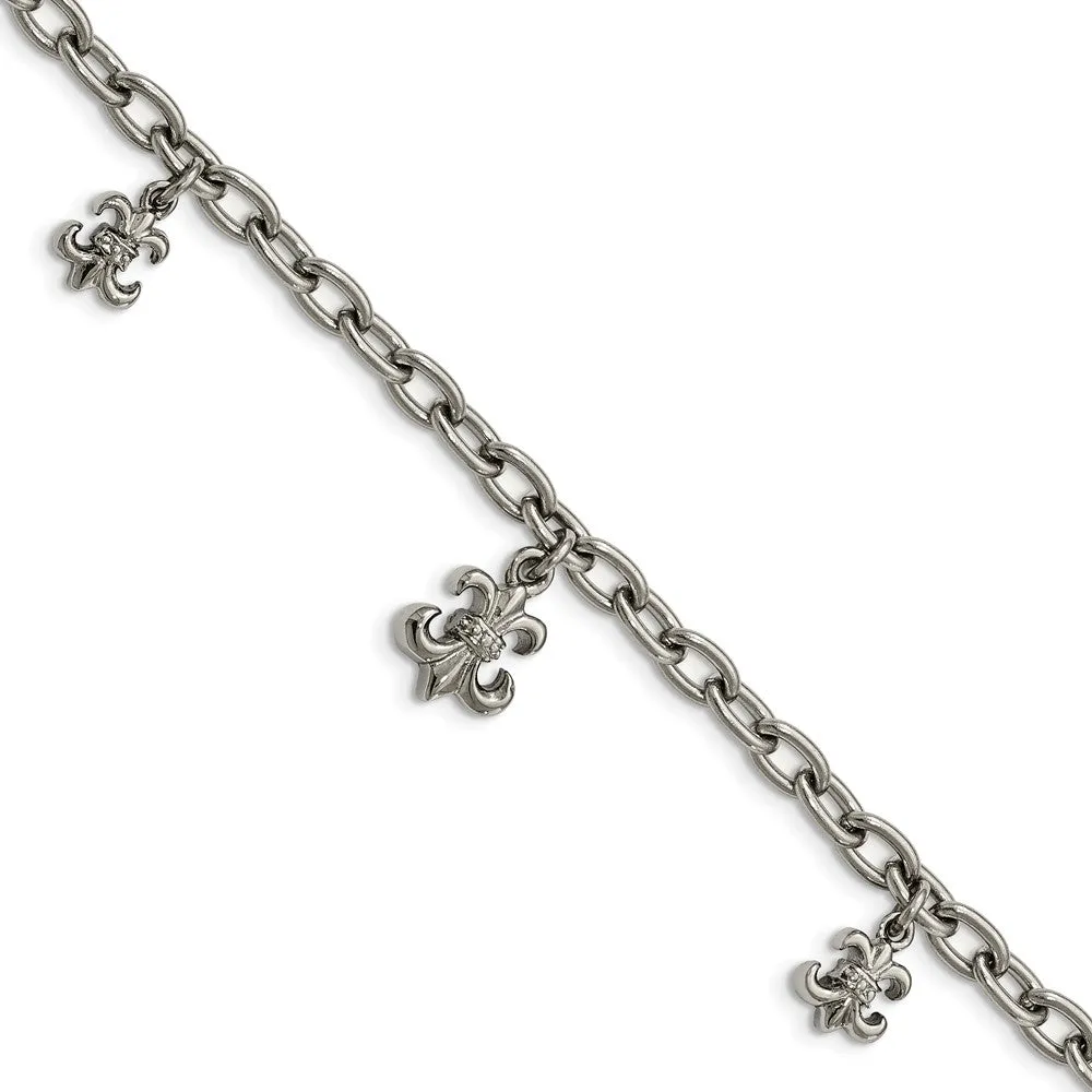 Stainless Steel Fleur De Lis Adjustable Anklet And Bracelet, 7-10 Inch