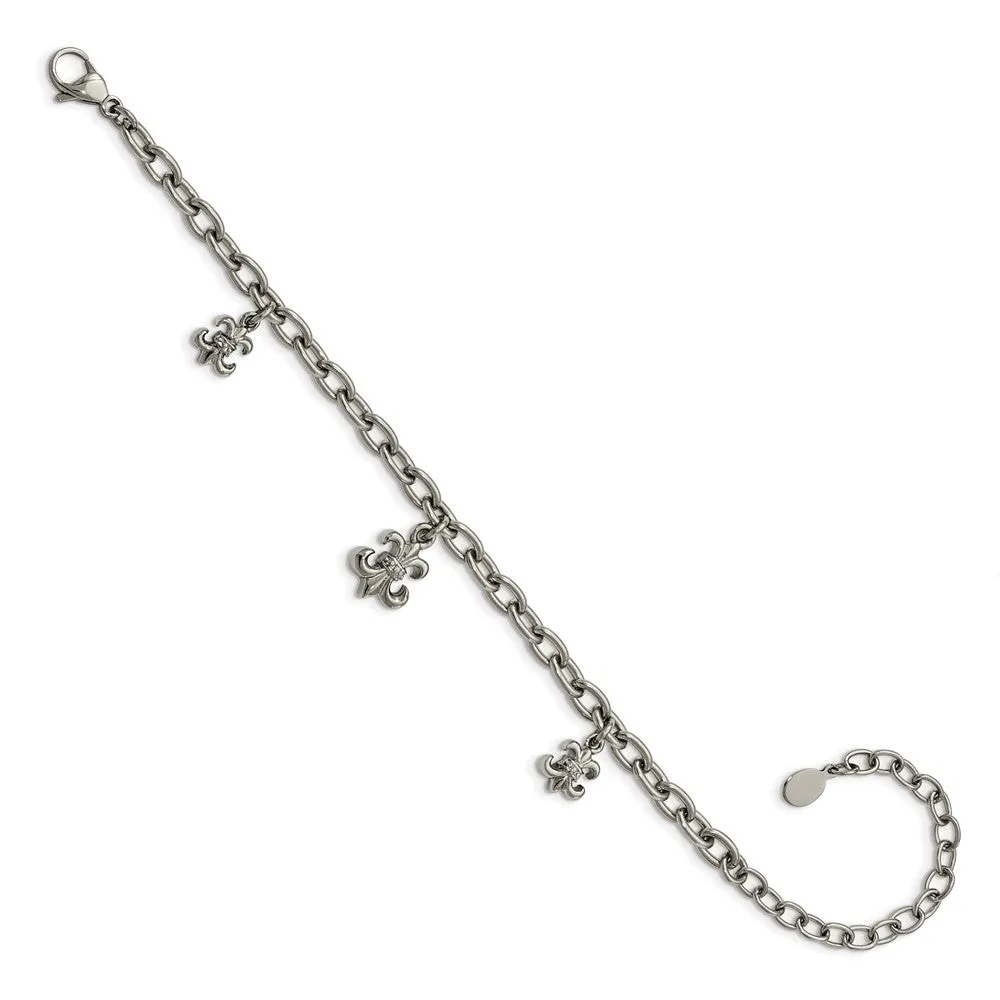 Stainless Steel Fleur De Lis Adjustable Anklet And Bracelet, 7-10 Inch