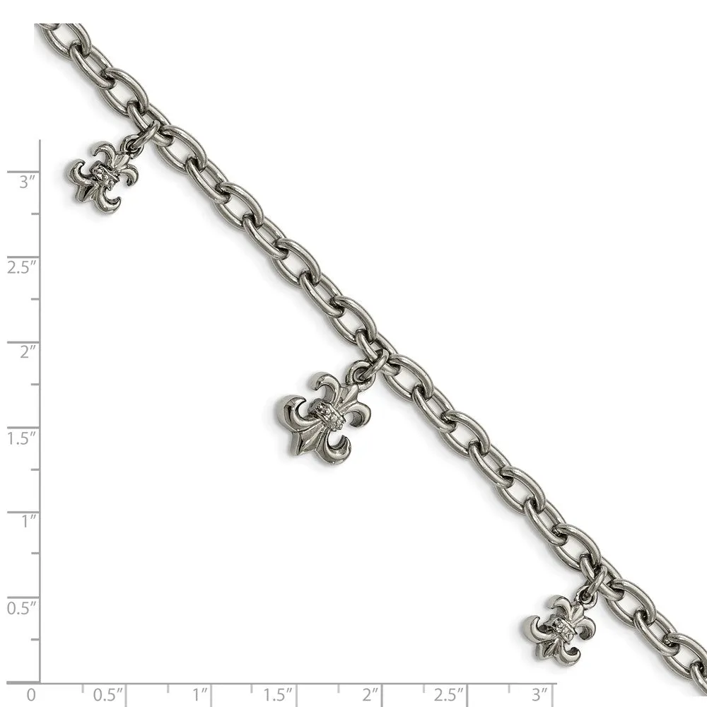 Stainless Steel Fleur De Lis Adjustable Anklet And Bracelet, 7-10 Inch