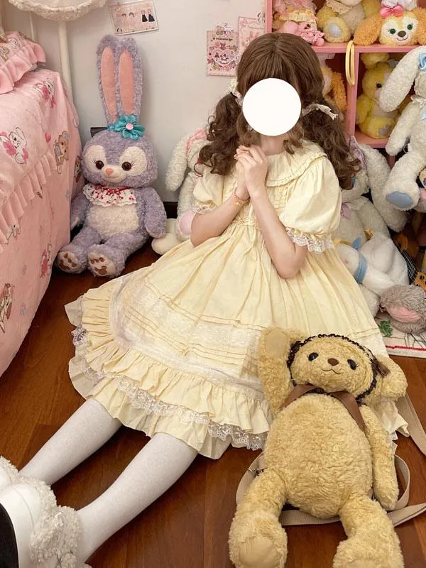 Sweet Lolita Dress Polyester Short Sleeves Sweet Dress