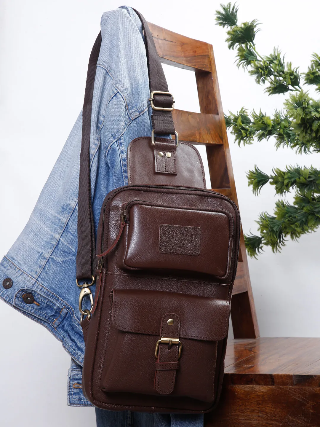 Teakwood Genuine Leather Brown Cross Body Bag