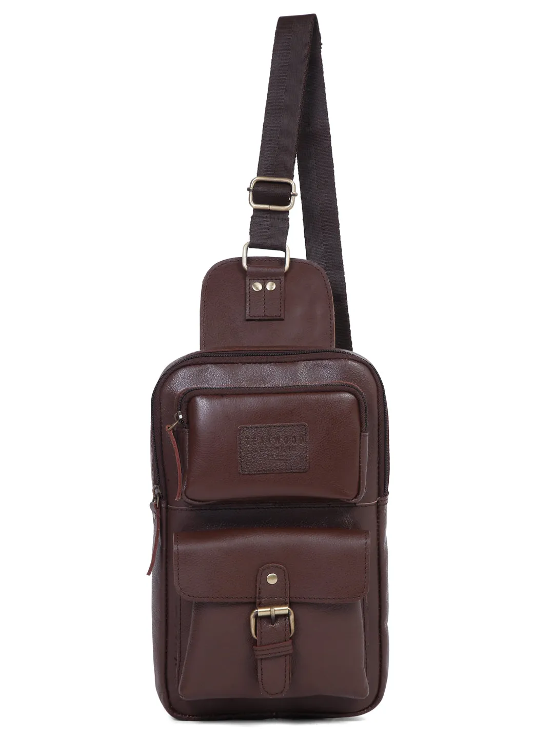 Teakwood Genuine Leather Brown Cross Body Bag