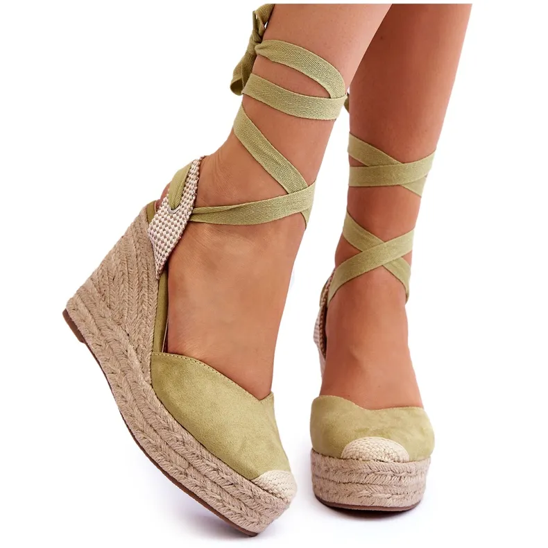 Tied Sandals On A High Wedge Green Lendy