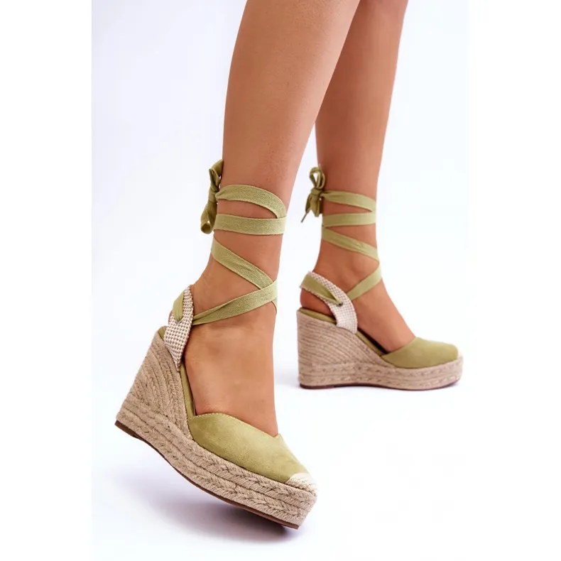 Tied Sandals On A High Wedge Green Lendy