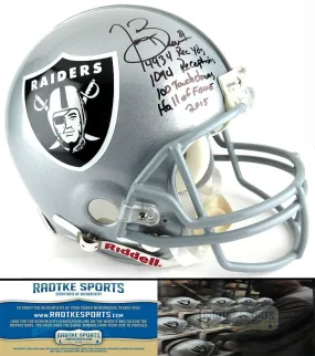 Tim Brown Autographed/Signed Oakland Raiders Riddell Authentic NFL Helmet with Career Stats Inscription