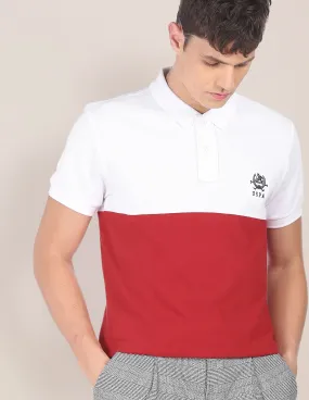 U.S. Polo Assn. Men White And Red Colour Block Cotton Polo Shirt