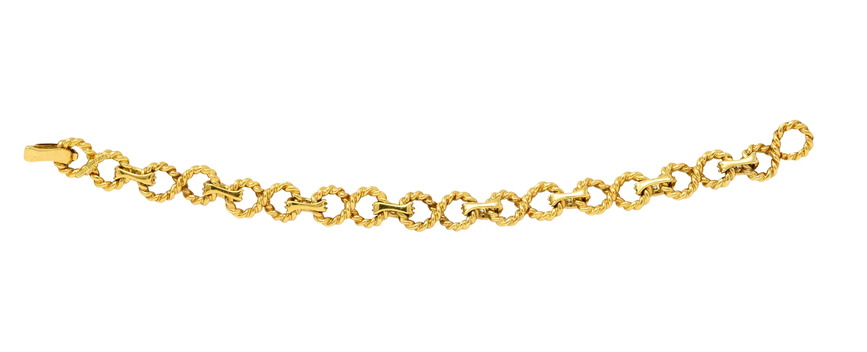 Vintage Tiffany & Co. 2.00 CTW Diamond 18 Karat Gold Twisting Infinity Bracelet