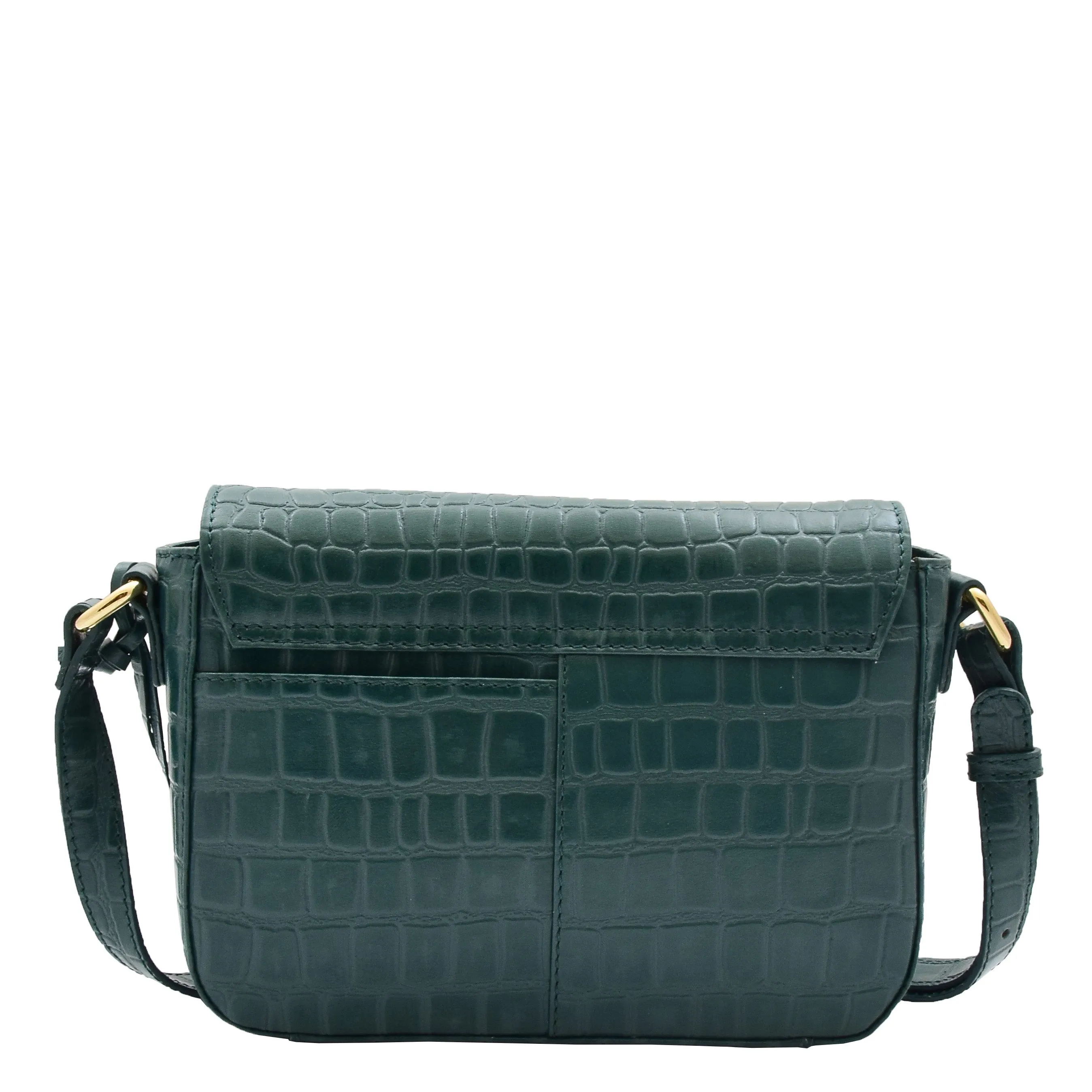 Womens Cross Body Bag Croc Print Handstitched Leather Handbag Maude Green