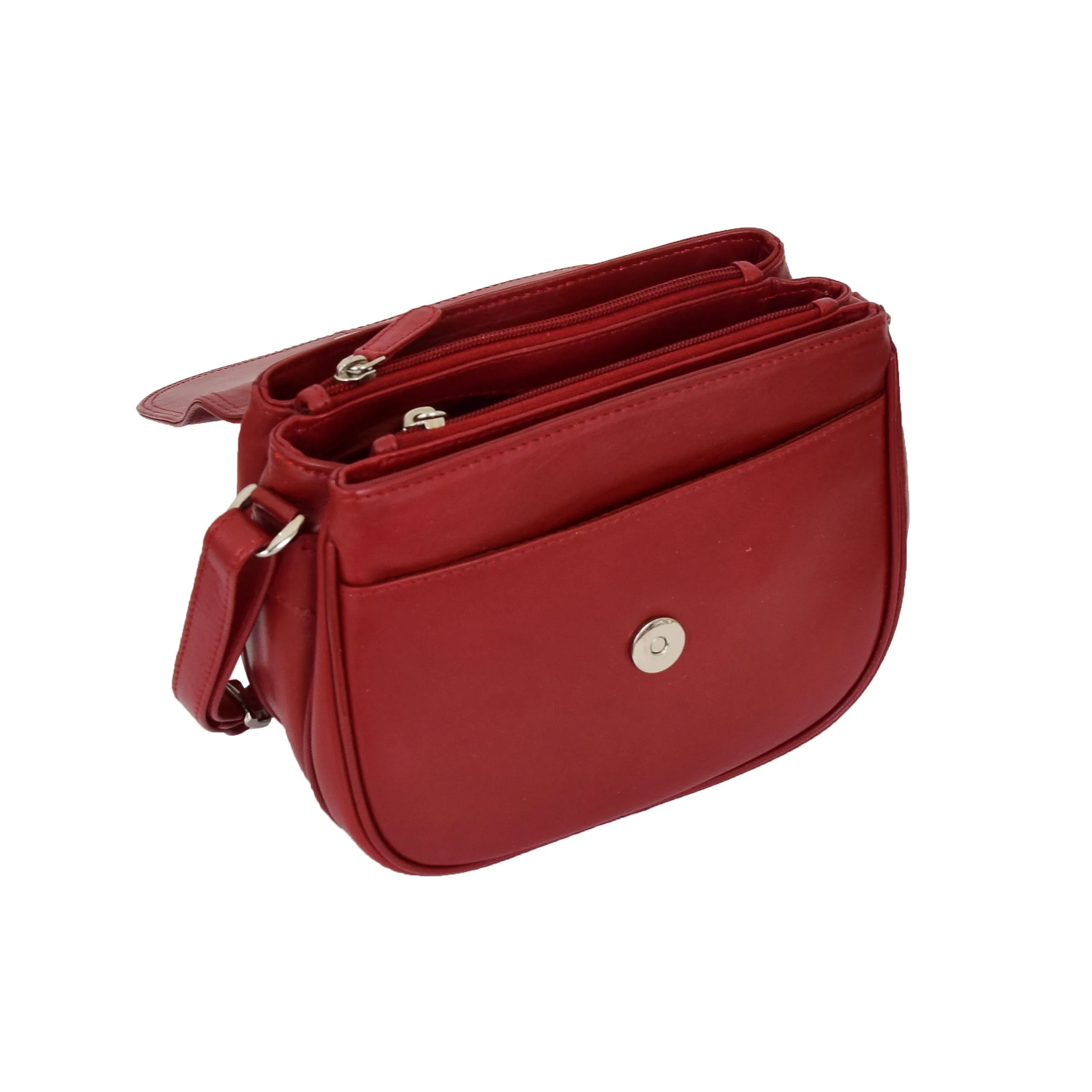 Womens Leather Cross Body Flap over Bag Athena Red