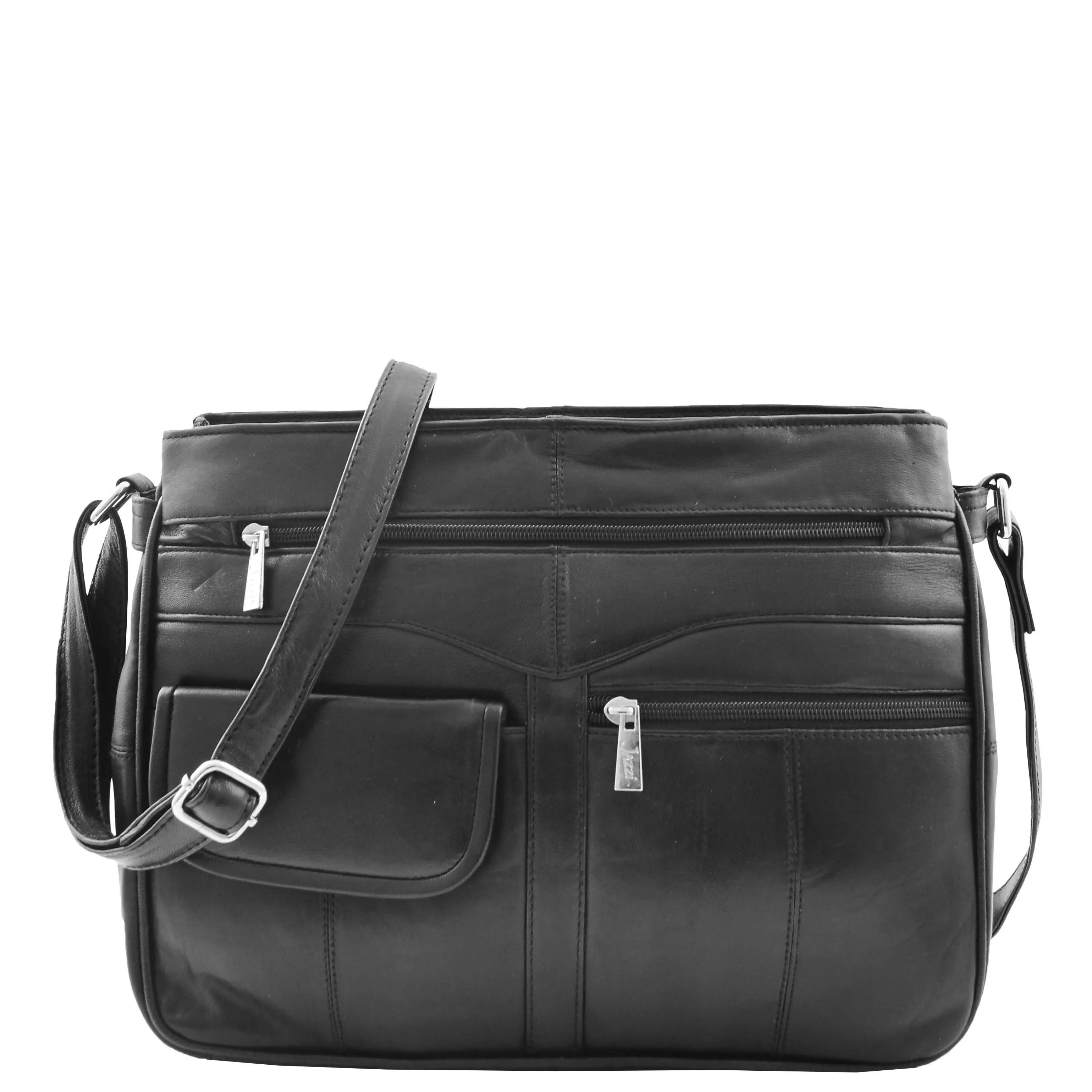 Womens Leather Cross Body Organiser Bag HOL001 Black