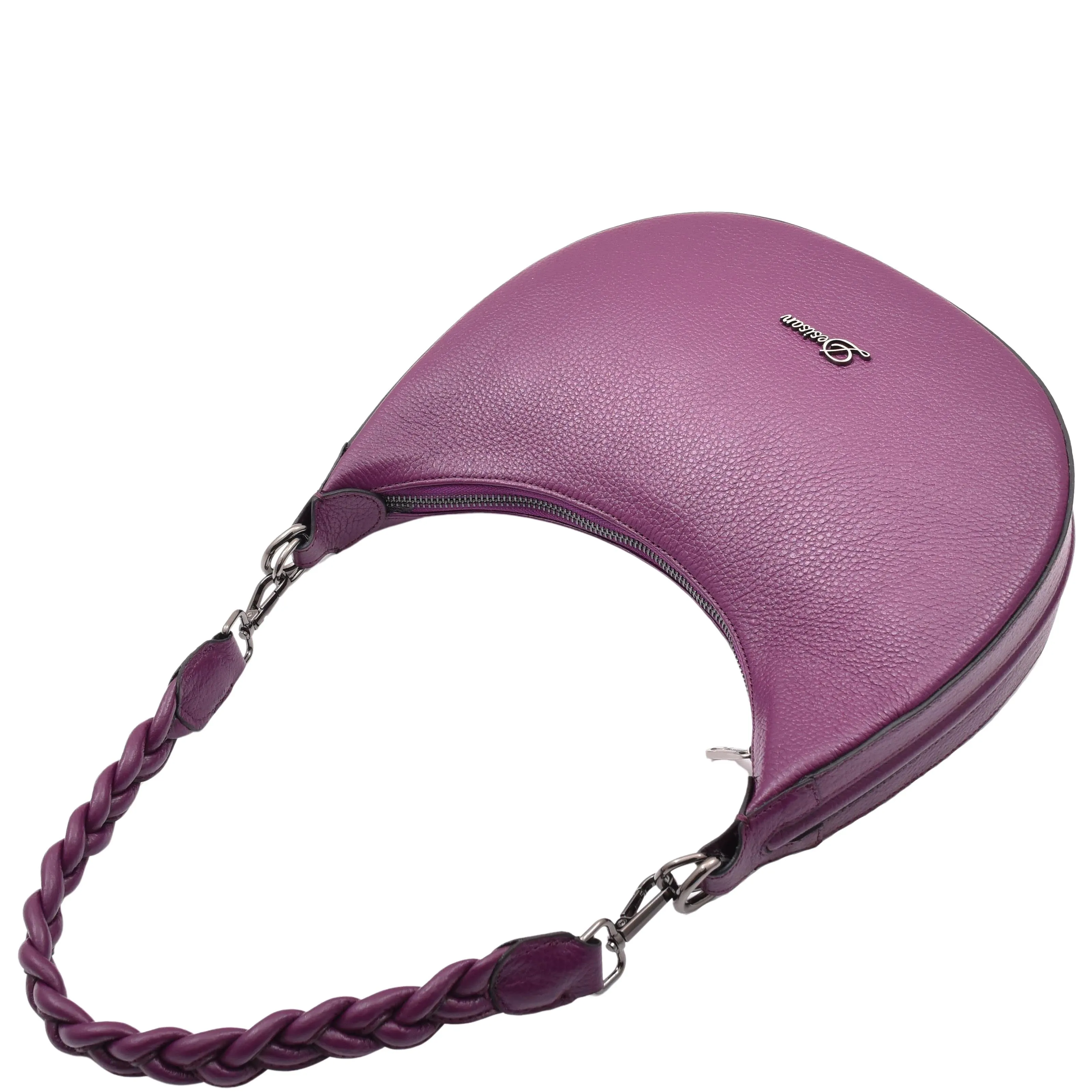 Womens Leather Twist Handle Strap Zip Cross Body Bag SARAH Purple