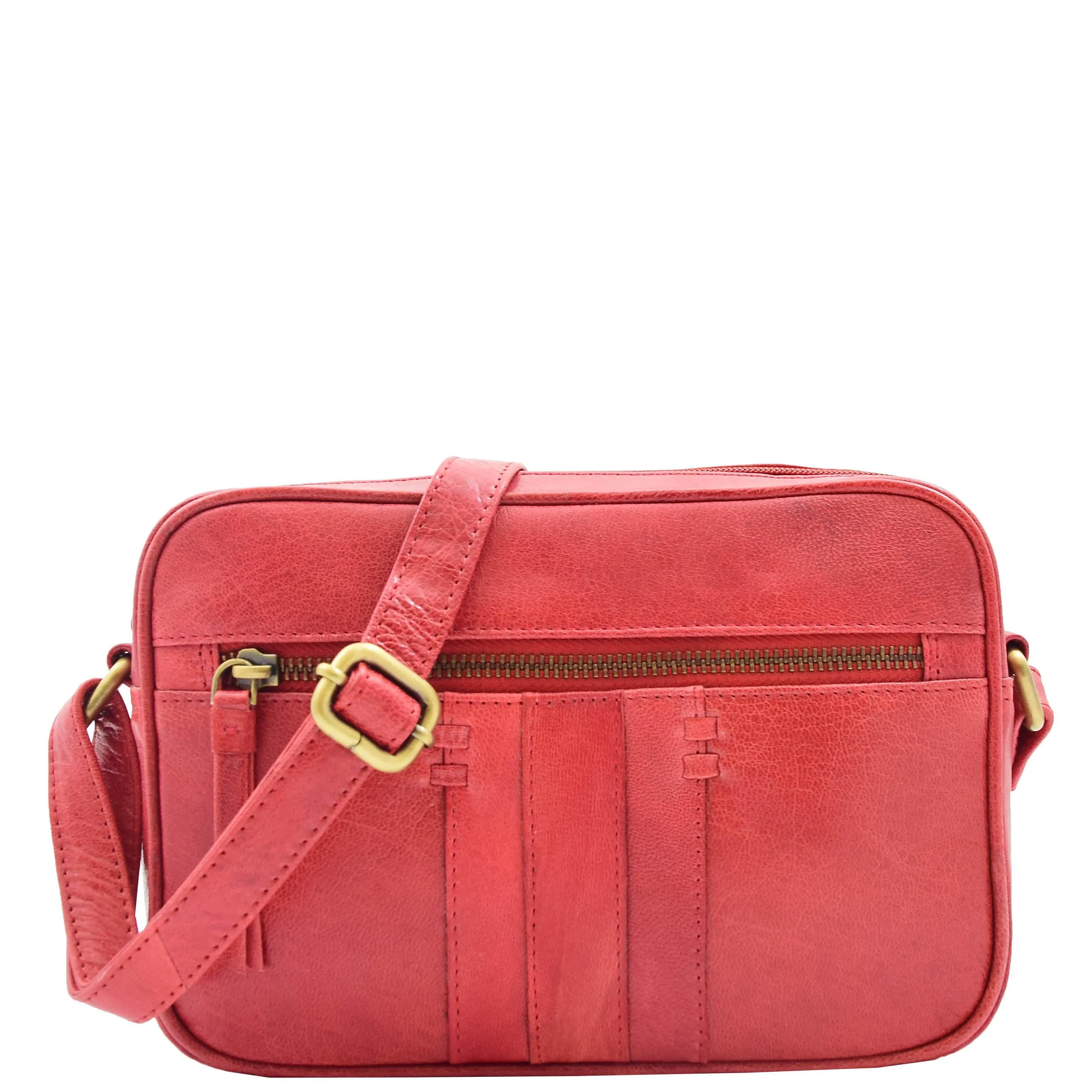 Womens Real Leather Small Cross Body Bag HOL361 Red