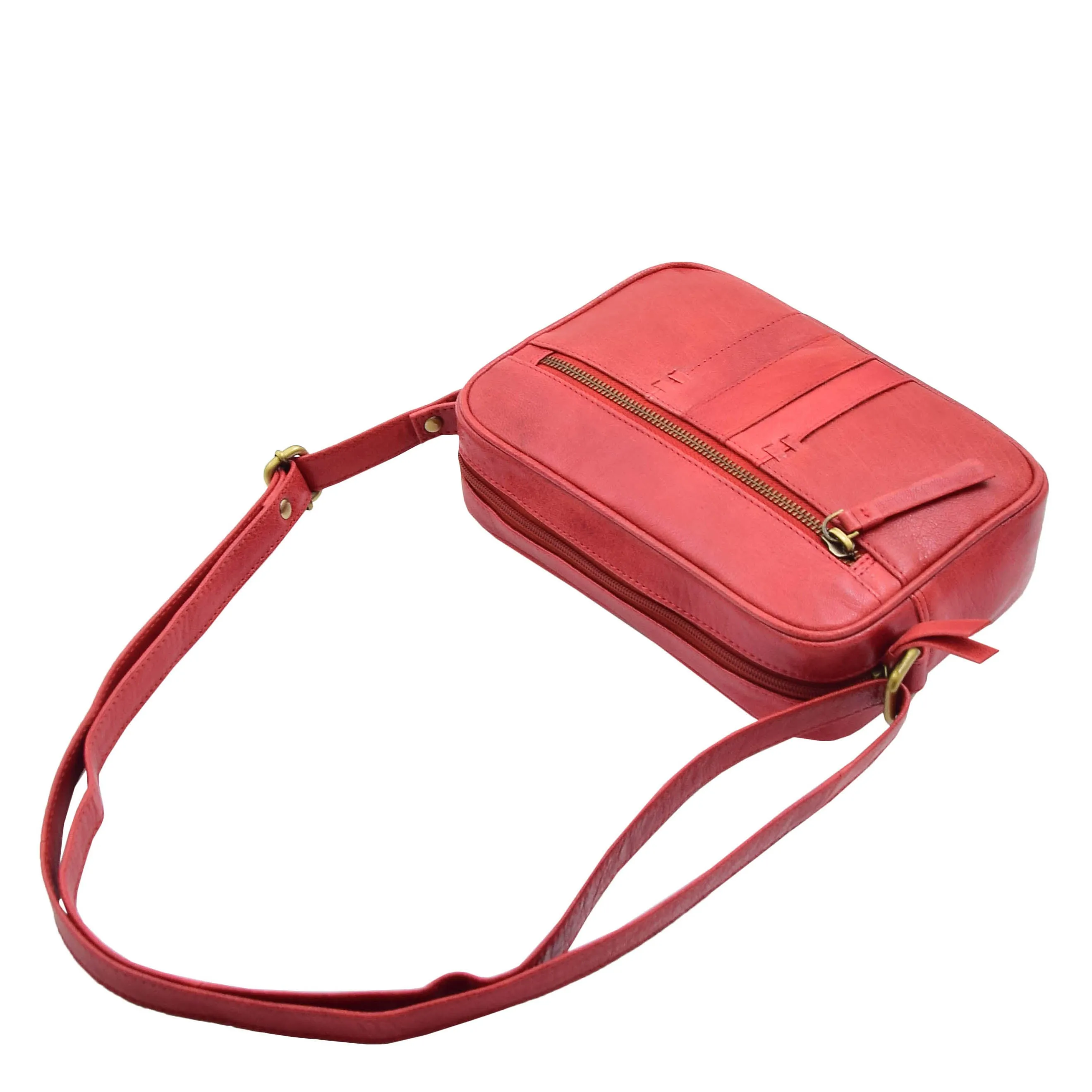 Womens Real Leather Small Cross Body Bag HOL361 Red